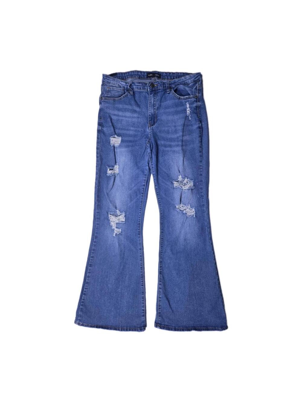Almost Famous - Blue Distressed Flared Bottom Jeans - Womens Sz 13